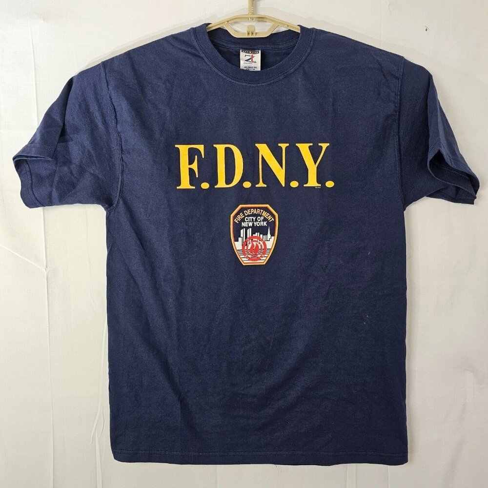 Y2K FDNY T Shirt Mens M Blue Short Sleeve New York Firefighters Jerzee Cotton